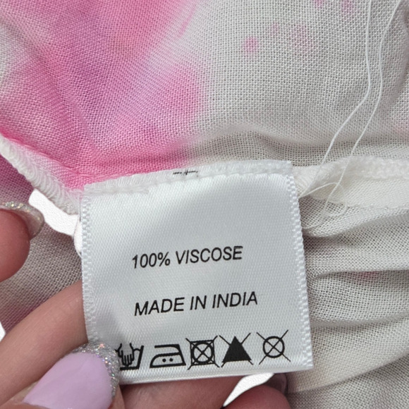Pink White Tie Dye Smocked Off the Shoulder Area Stars Kaia Dress Size Large - Picture 6 of 11